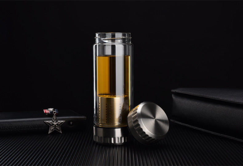 Stainless Steel Tea Infuser Bottle: Double-Wall Glass Tumbler with Filter for Infused Water