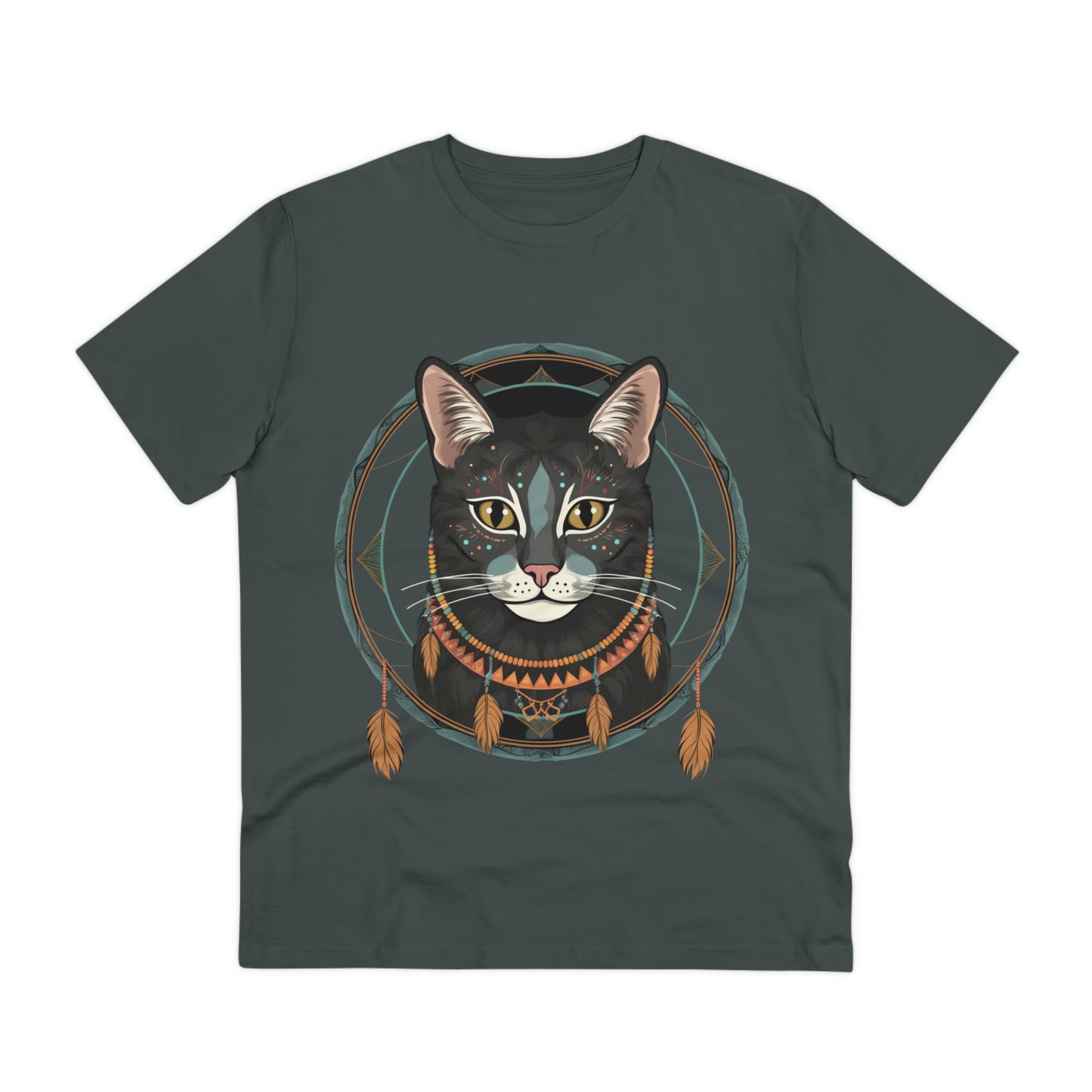 Bohemian Elegance: 100% Organic Custom Cat T-shirt - Unisex 'Circles' Design