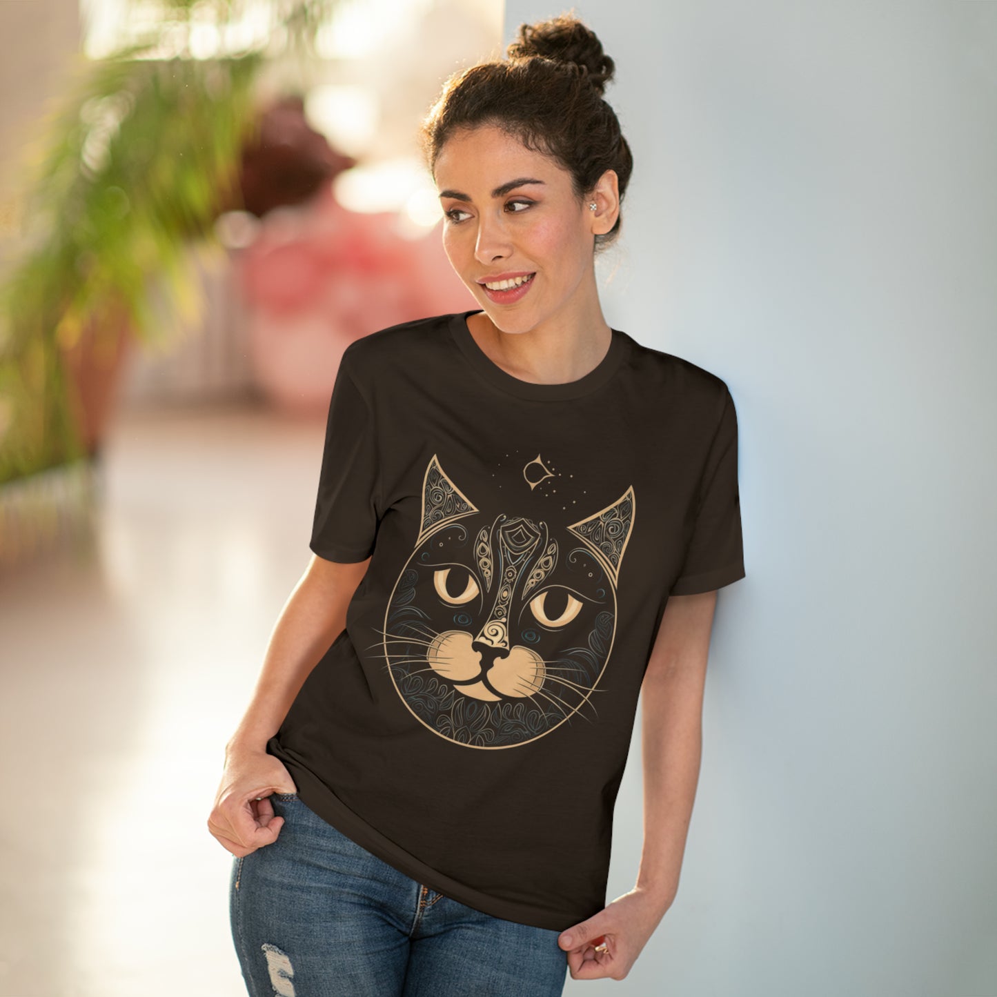 Zen-Inspired: 100% Organic Custom Cat T-shirt - Unisex Bohemian Style