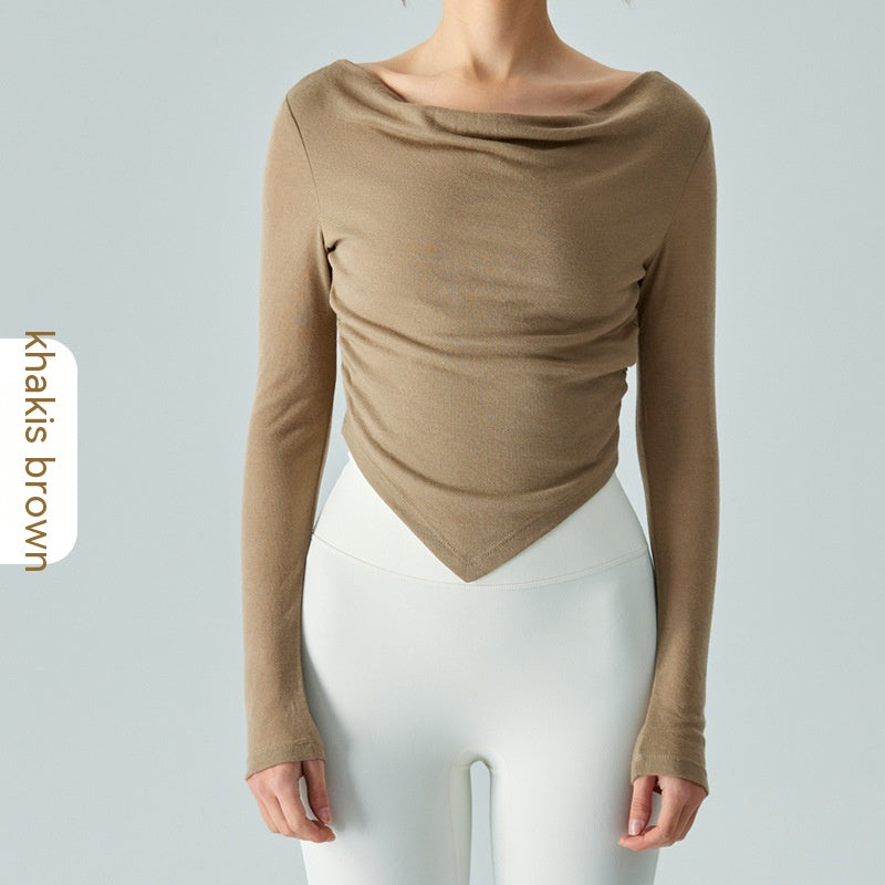 Chic Yoga Blouse: Lightweight, Breathable, Asymmetric Design for Sporty Elegance.