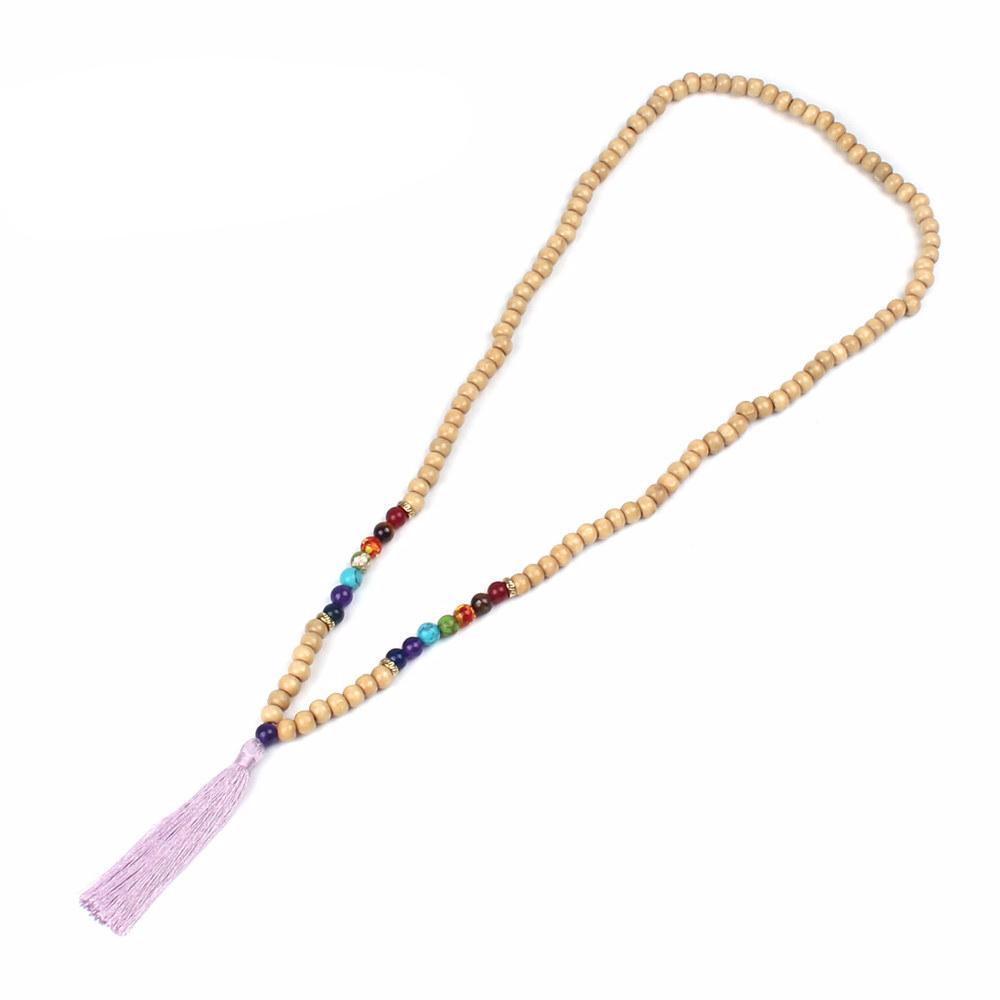 Chakra Essence: Handmade Mala Necklace with Wooden Bead Tassel