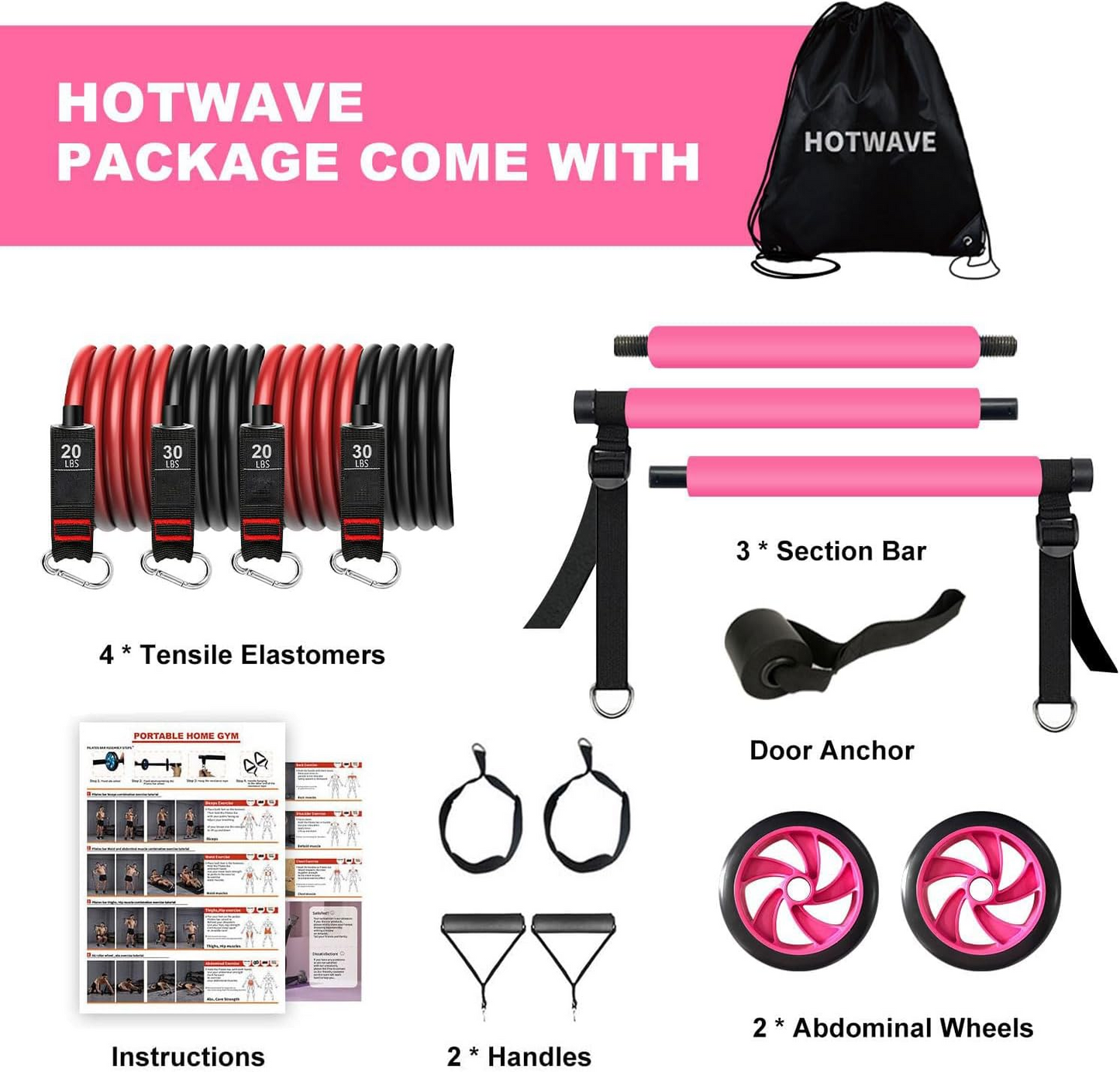 Portable Pilates Power: Bar Kit with Resistance Bands, Ab Roller for Core Strength. Your Home Gym Solution