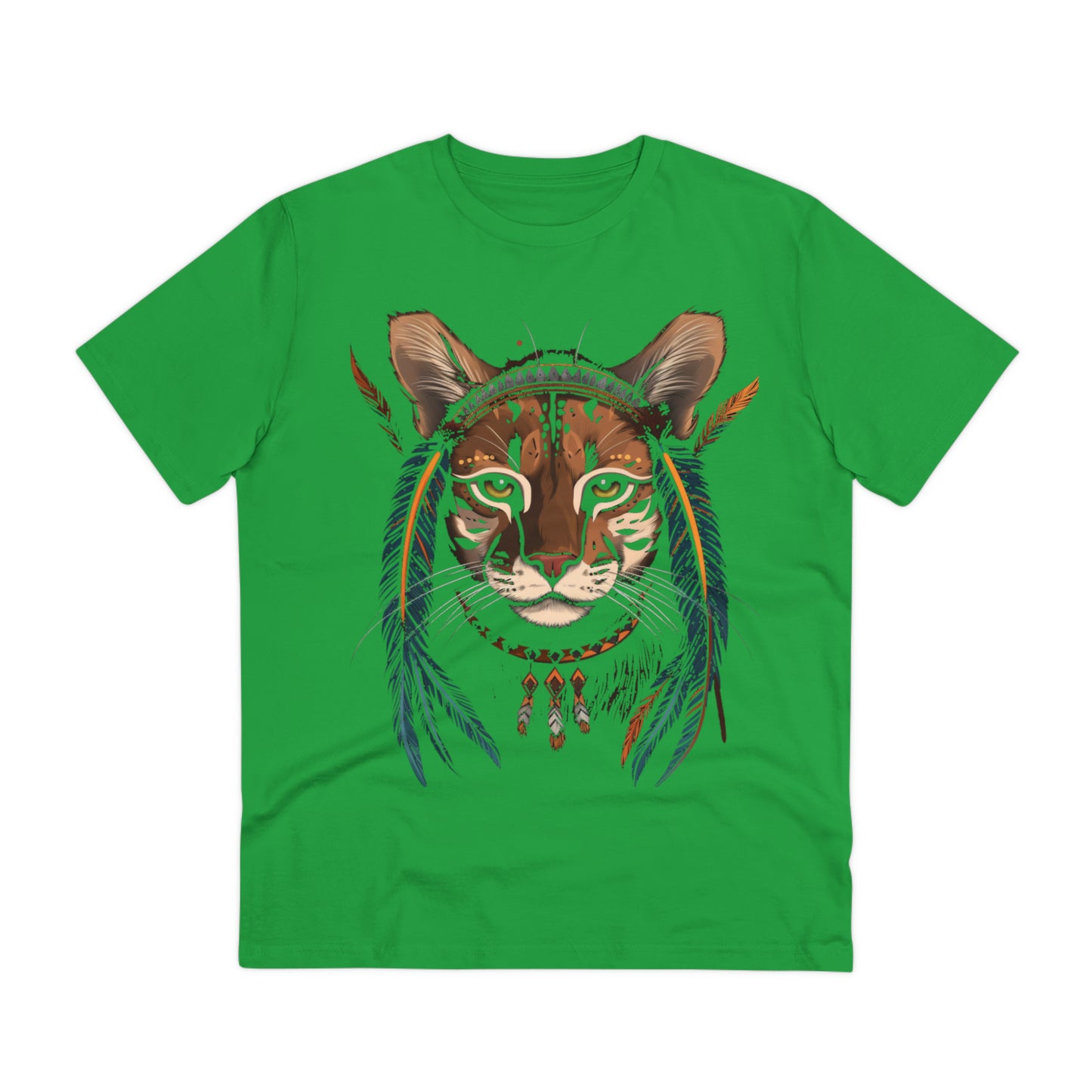 Bohemian Chic: 100% Organic Custom Cat T-shirt - Unisex 'Feathers' Design