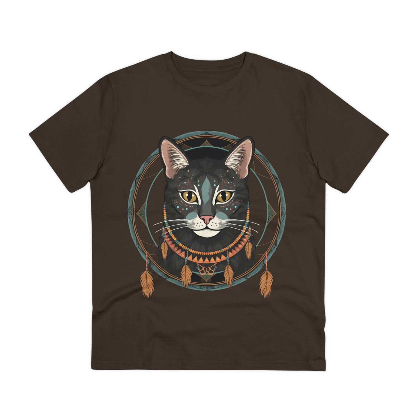 Bohemian Elegance: 100% Organic Custom Cat T-shirt - Unisex 'Circles' Design