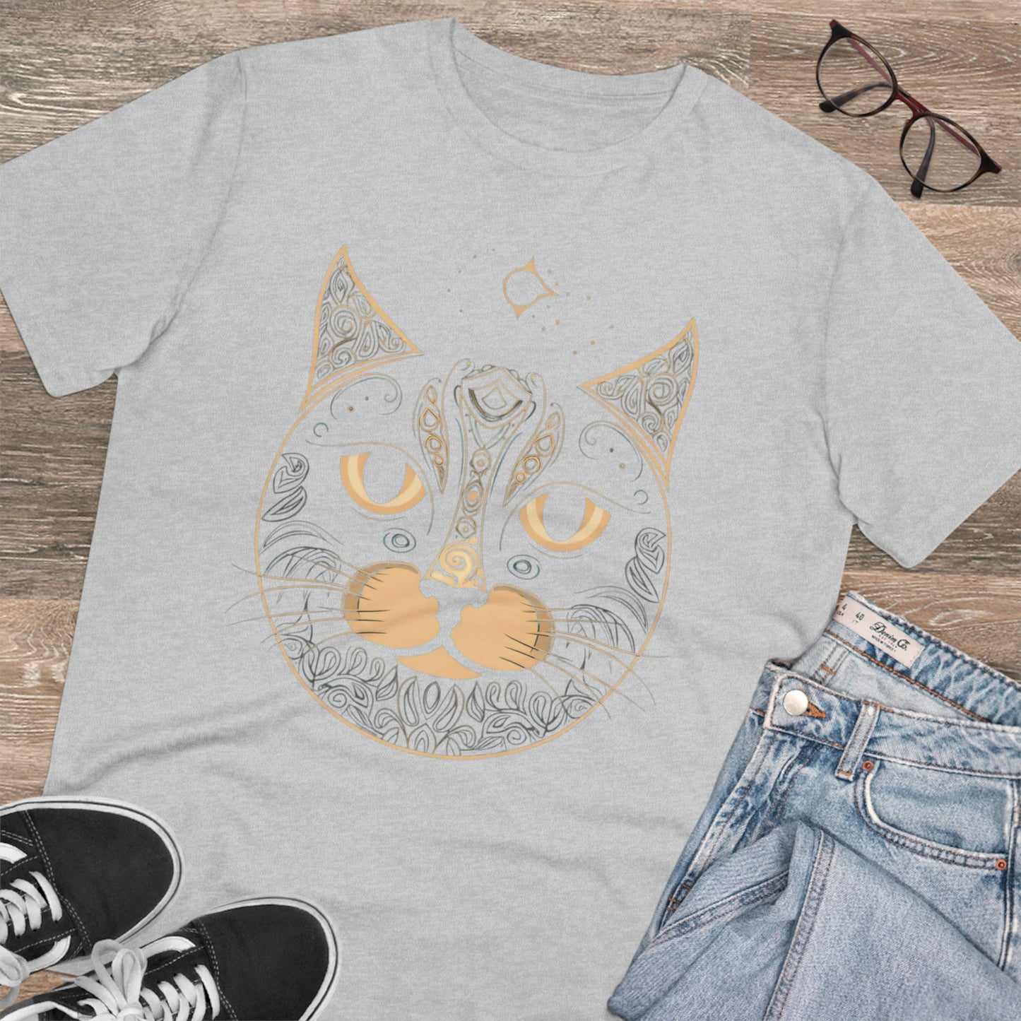 Zen-Inspired: 100% Organic Custom Cat T-shirt - Unisex Bohemian Style