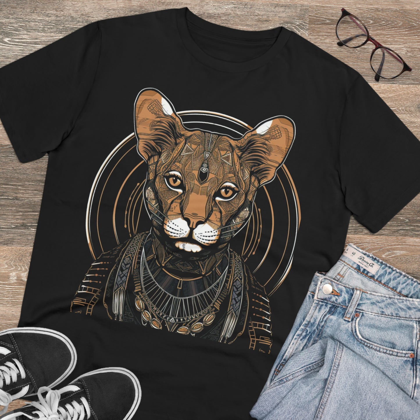 Boho Elegance: 100% Organic Custom Cat T-shirt - Unisex 'Silence' Design