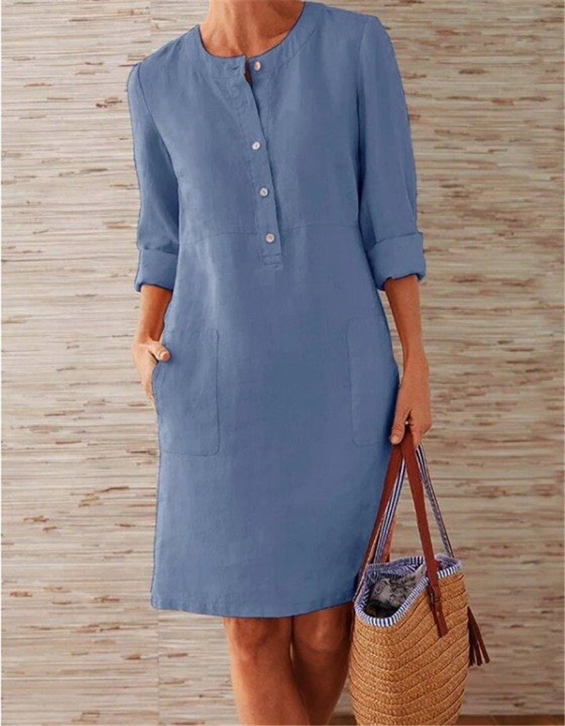 Breezy Luxe U Linen Dress: Flowing Cotton and Linen Blend for Light and Breathable Style