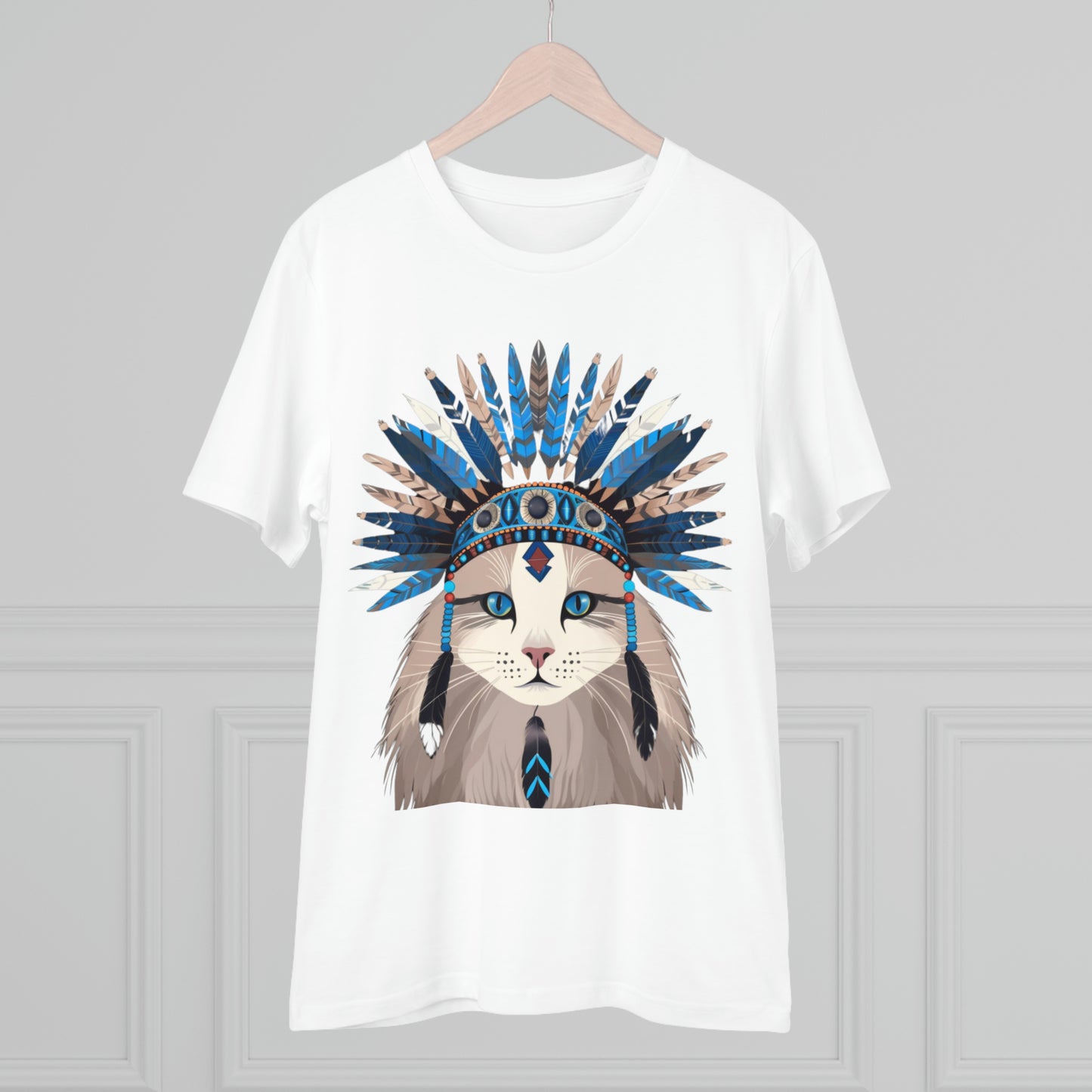 Bohemian Vibes: 100% Organic Custom Cat T-shirt - Unisex 'Blue' Design