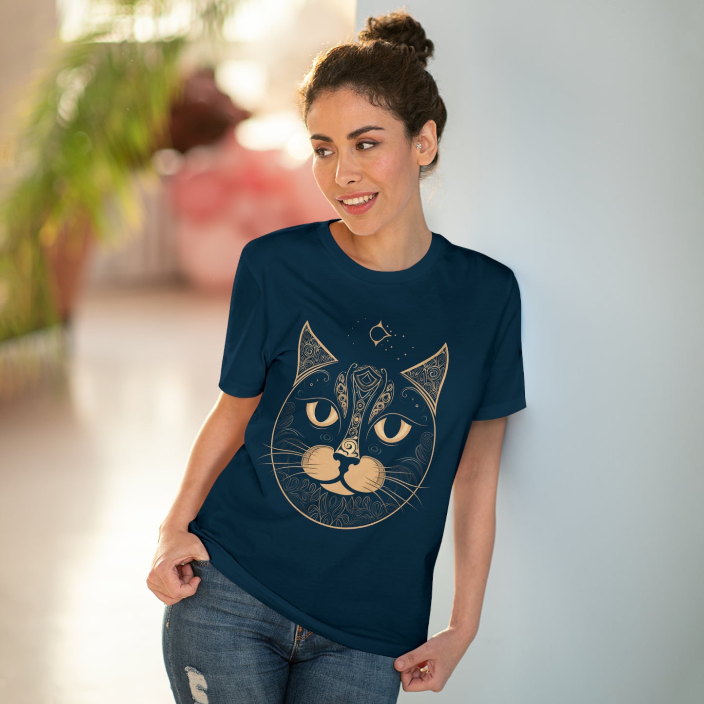 Zen-Inspired: 100% Organic Custom Cat T-shirt - Unisex Bohemian Style