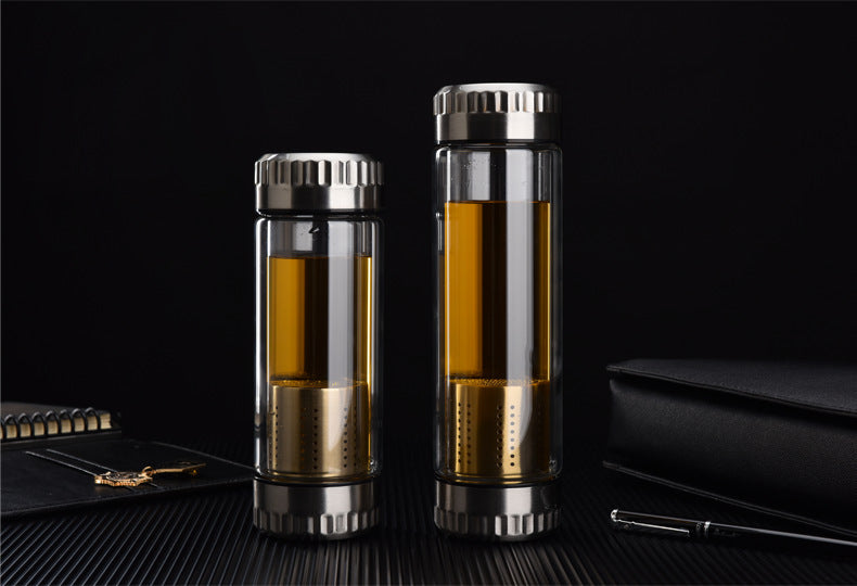 Stainless Steel Tea Infuser Bottle: Double-Wall Glass Tumbler with Filter for Infused Water