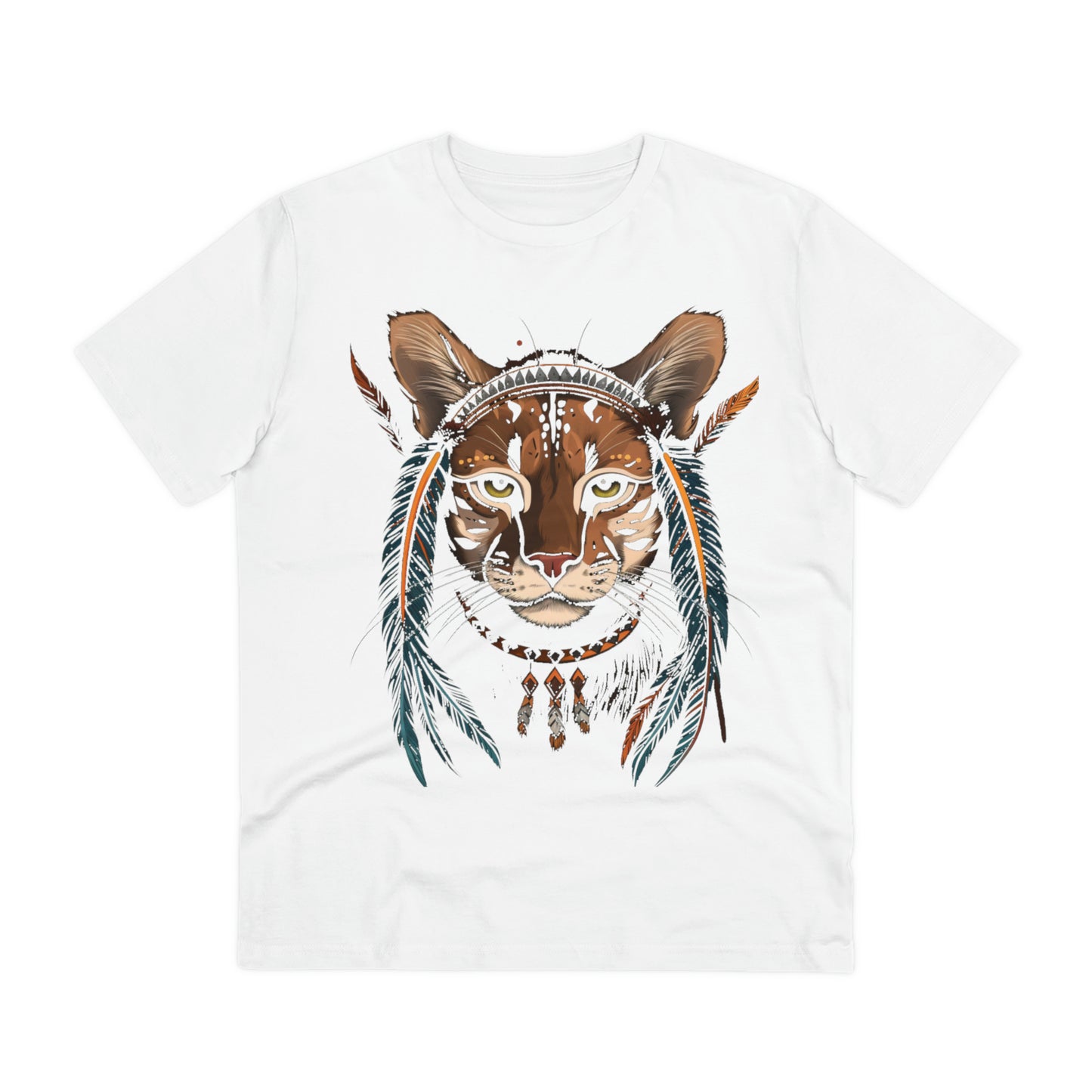 Bohemian Chic: 100% Organic Custom Cat T-shirt - Unisex 'Feathers' Design