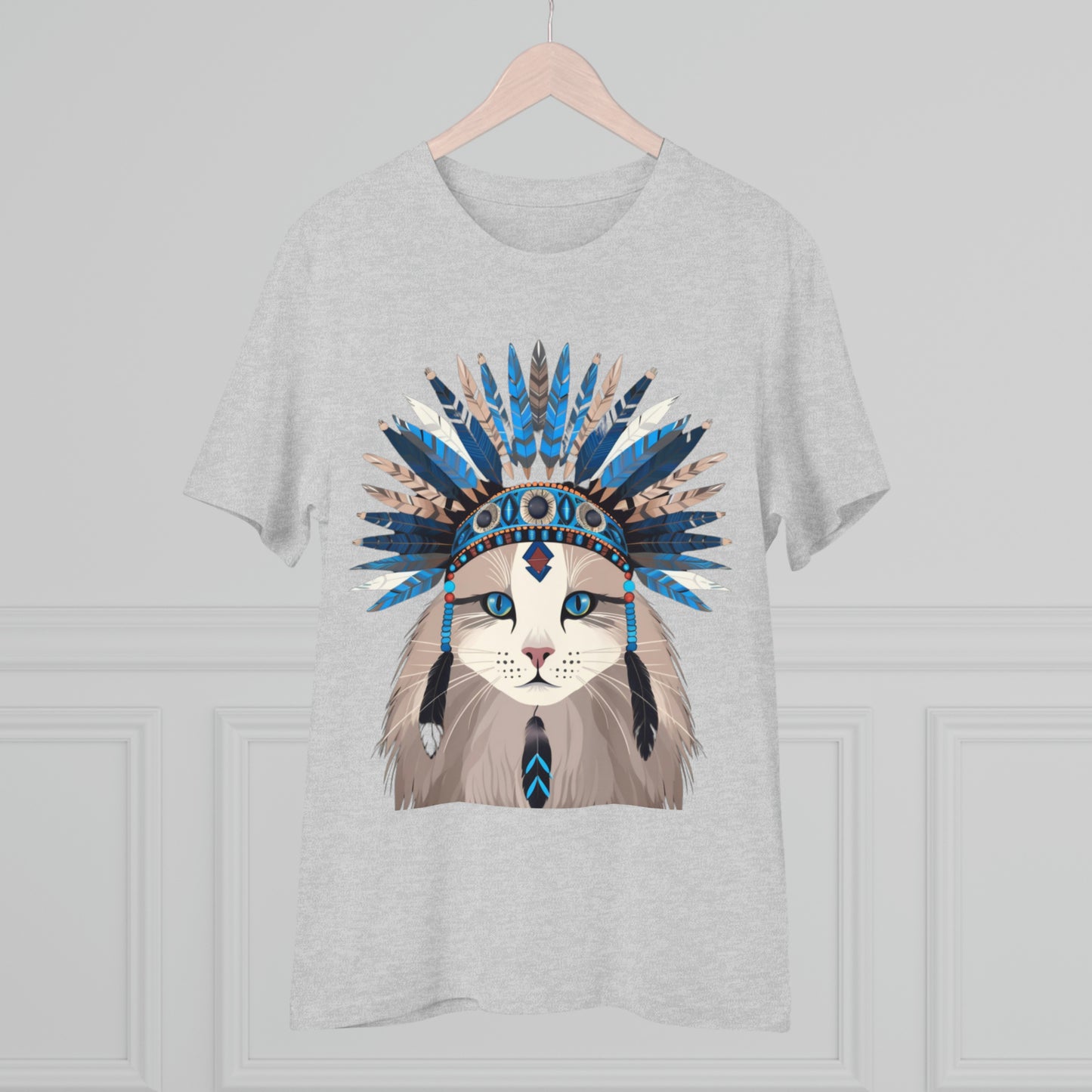 Bohemian Vibes: 100% Organic Custom Cat T-shirt - Unisex 'Blue' Design