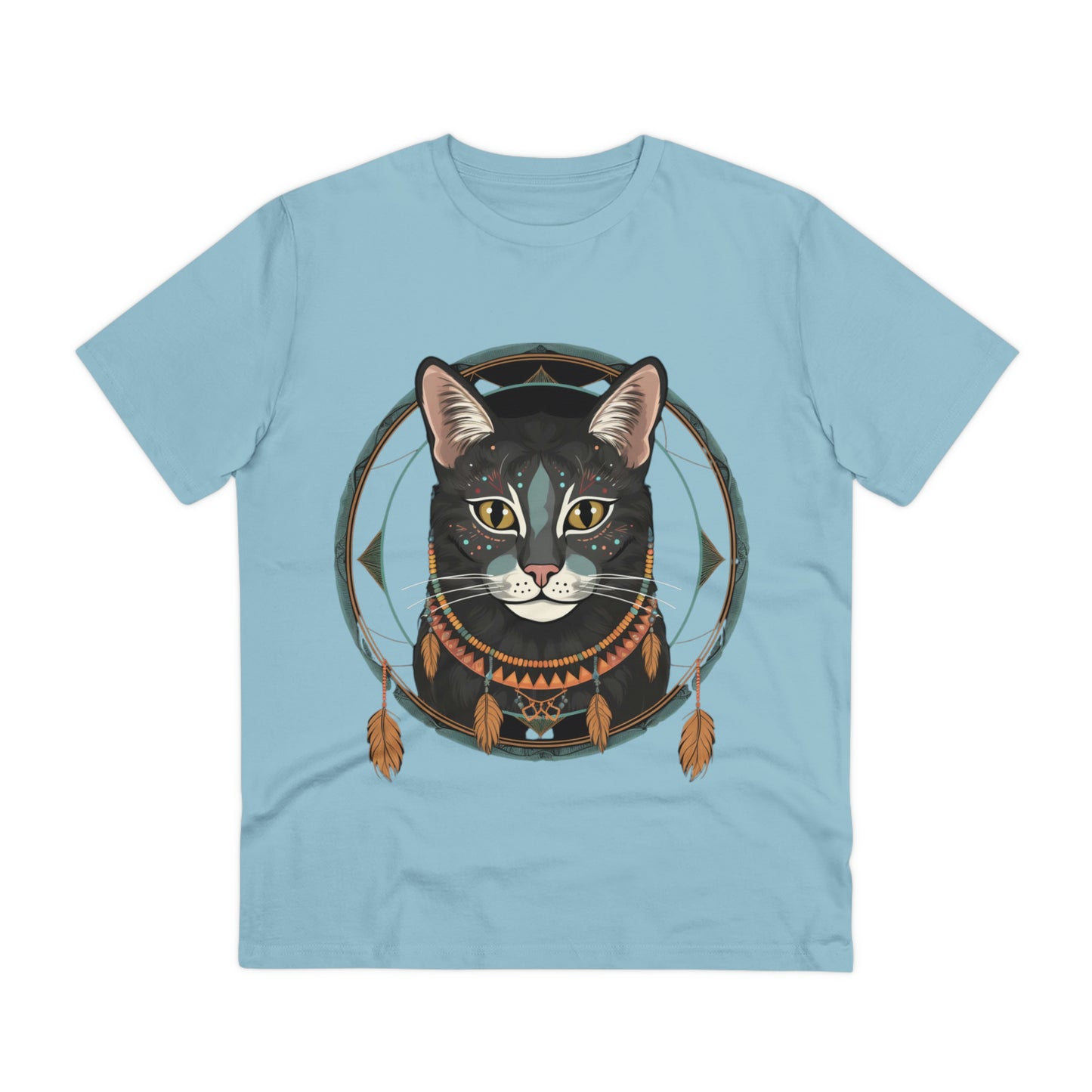 Bohemian Elegance: 100% Organic Custom Cat T-shirt - Unisex 'Circles' Design