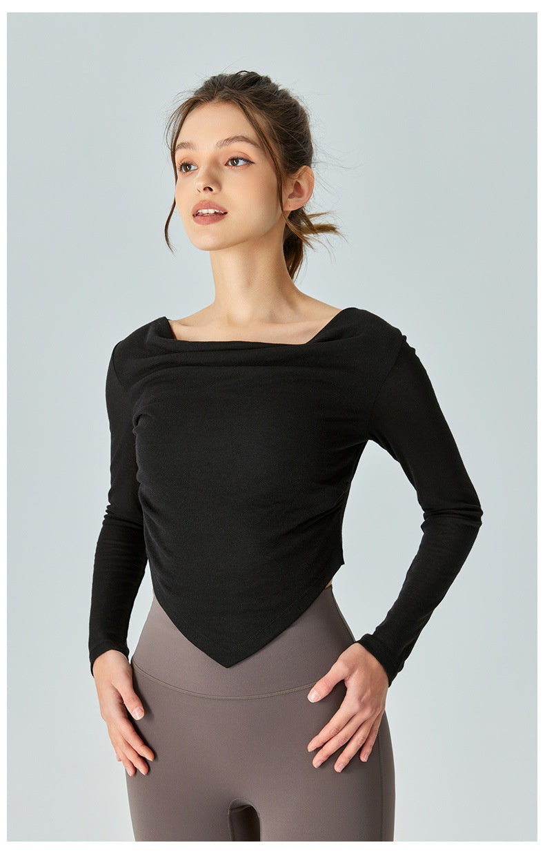 Chic Yoga Blouse: Lightweight, Breathable, Asymmetric Design for Sporty Elegance.