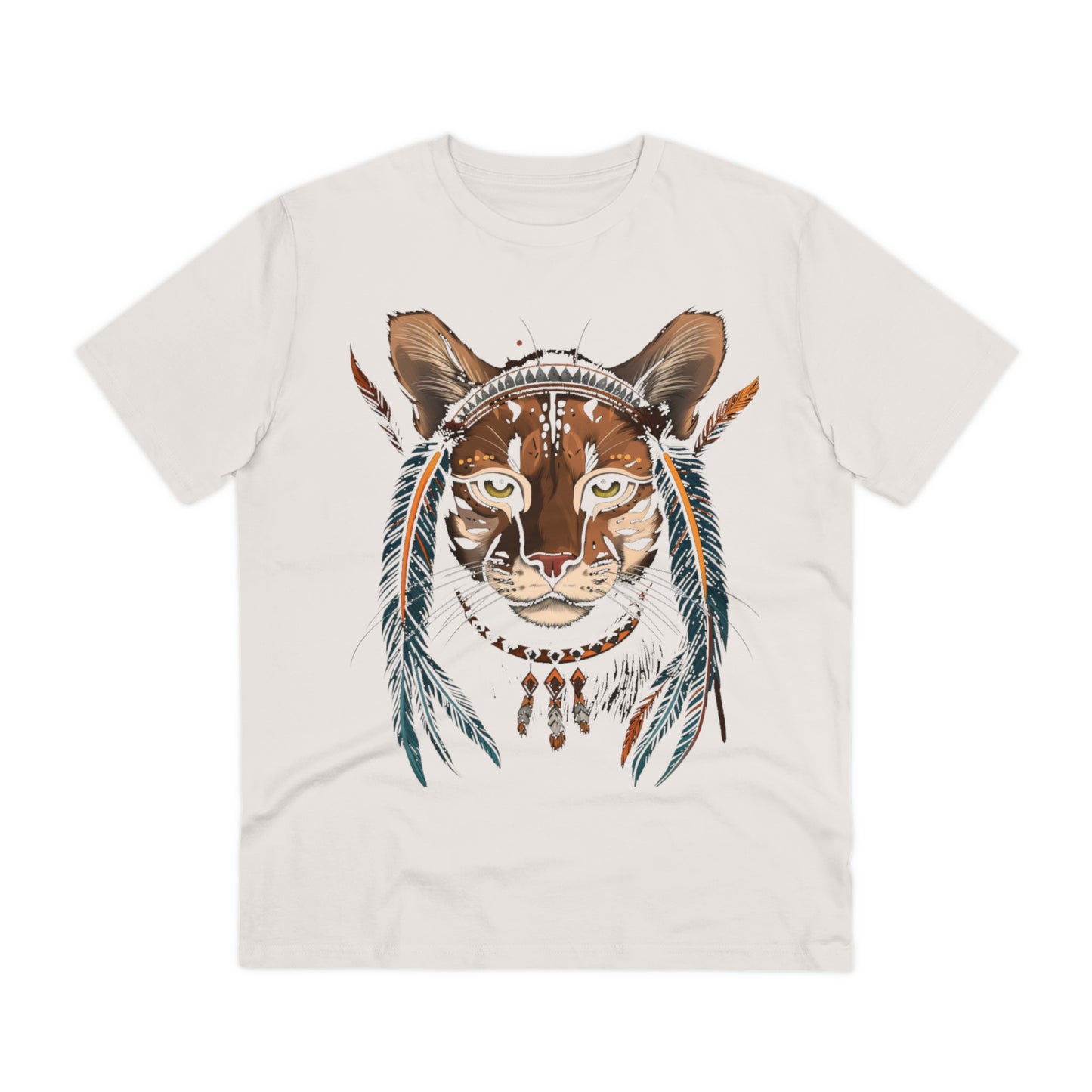 Bohemian Chic: 100% Organic Custom Cat T-shirt - Unisex 'Feathers' Design