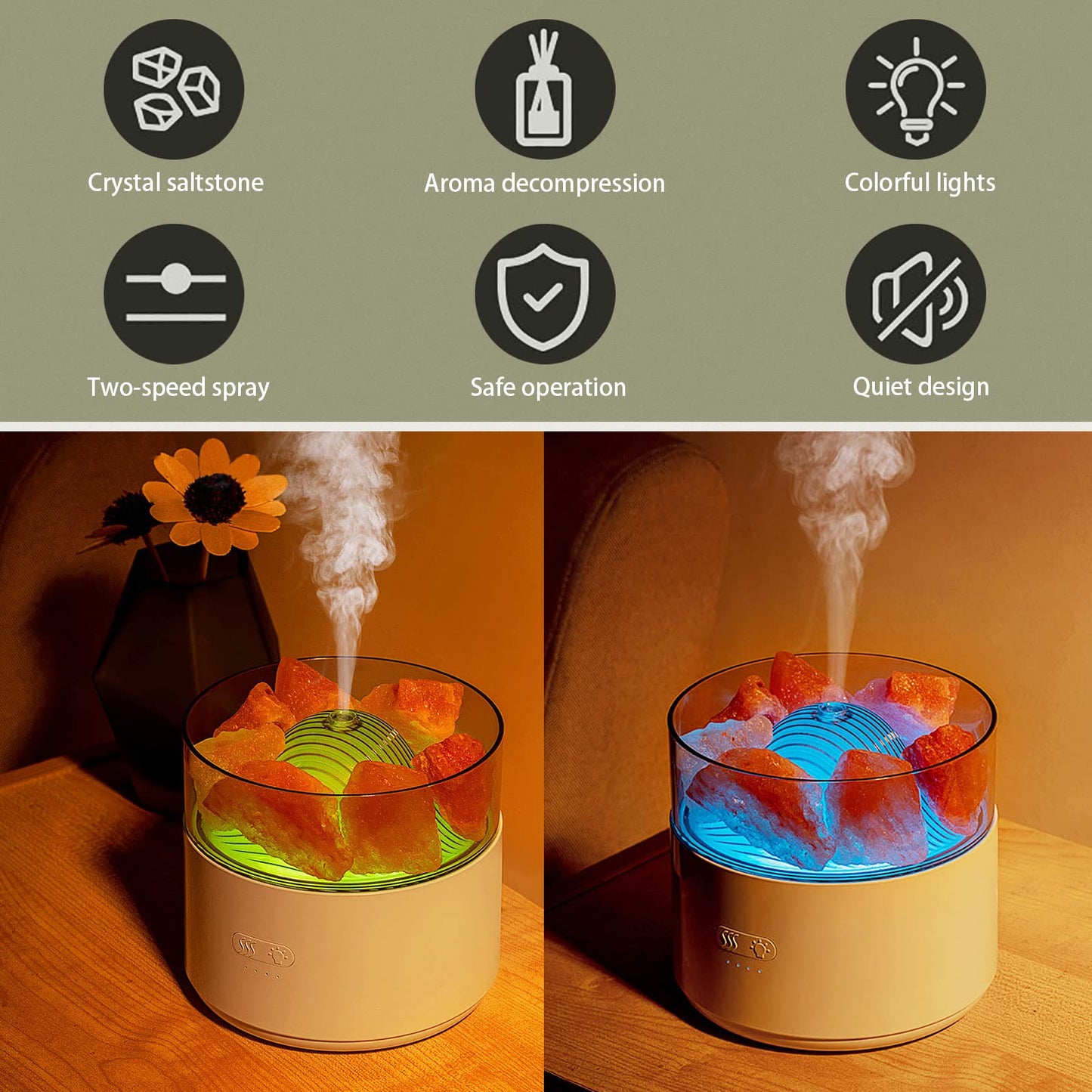 Crystal Salt Aroma Diffuser with Ambient Light