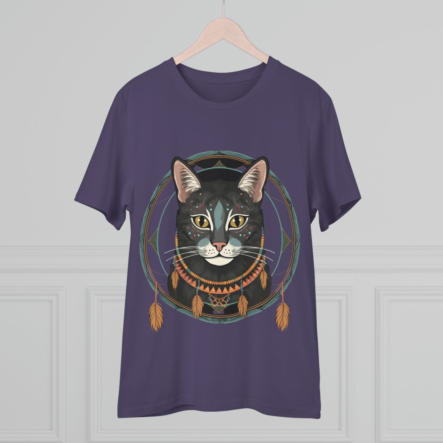 Bohemian Elegance: 100% Organic Custom Cat T-shirt - Unisex 'Circles' Design