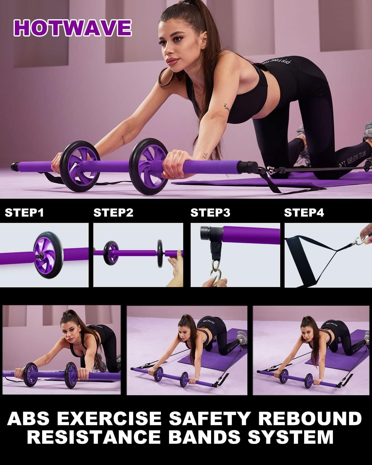 Portable Pilates Power: Bar Kit with Resistance Bands, Ab Roller for Core Strength. Your Home Gym Solution