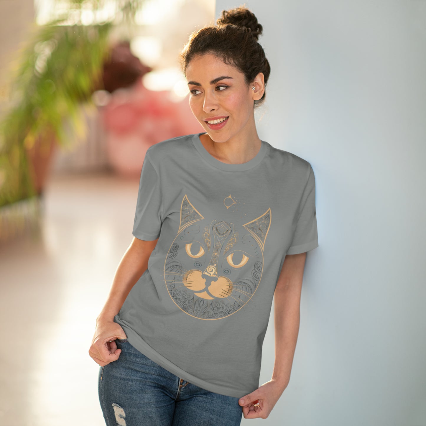 Zen-Inspired: 100% Organic Custom Cat T-shirt - Unisex Bohemian Style