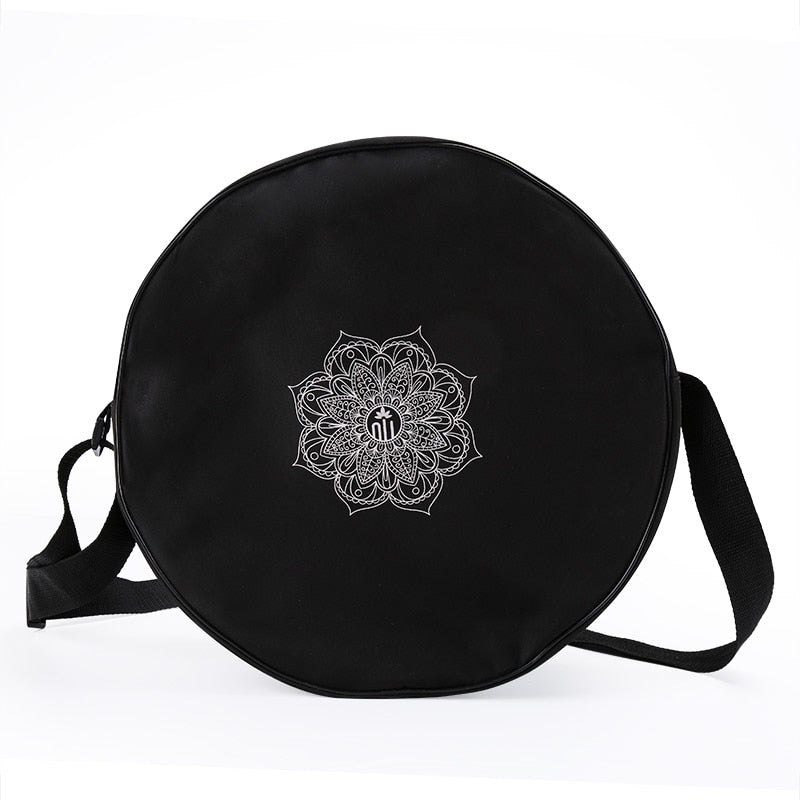 Black Mandala Yoga Wheel Bag: Spacious Nylon Backpack for Pilates & More