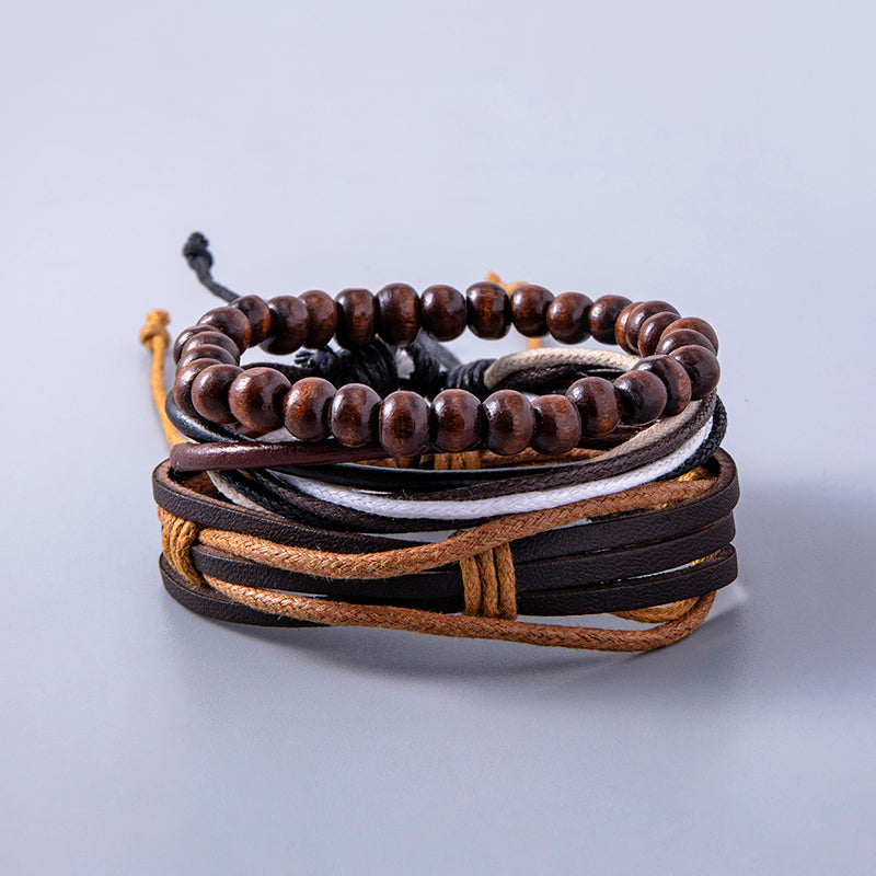 Vintage Multilayer Adjustable Bracelets: Ethnic Wooden Beaded Wraps