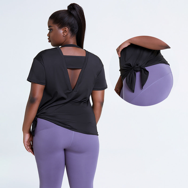 Curva U-Active-wear Workout Tops : Side Split  Back Yoga Shirt L-4XL