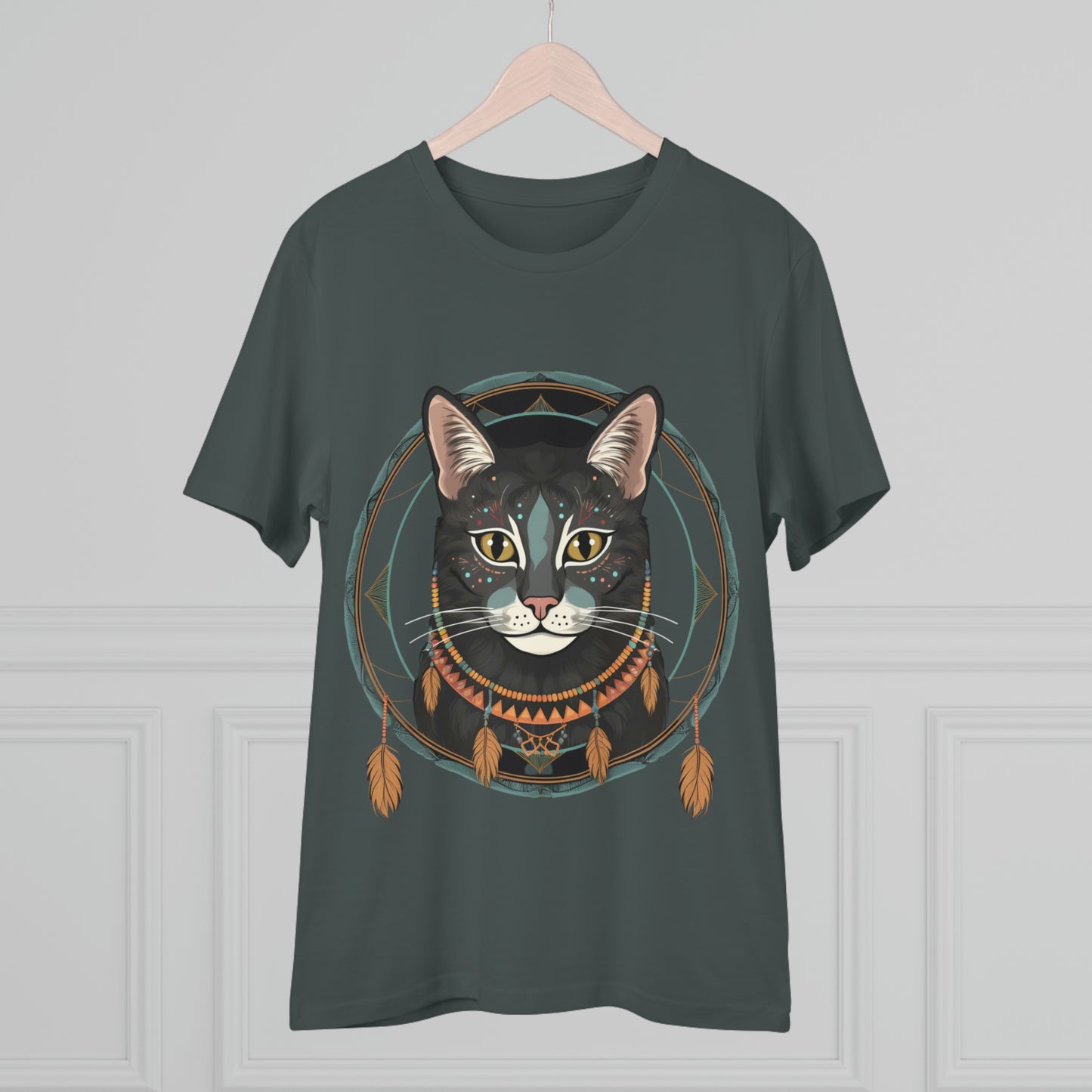 Bohemian Elegance: 100% Organic Custom Cat T-shirt - Unisex 'Circles' Design