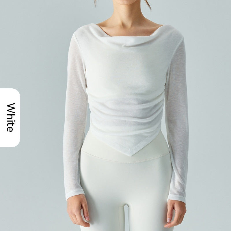 Chic Yoga Blouse: Lightweight, Breathable, Asymmetric Design for Sporty Elegance.