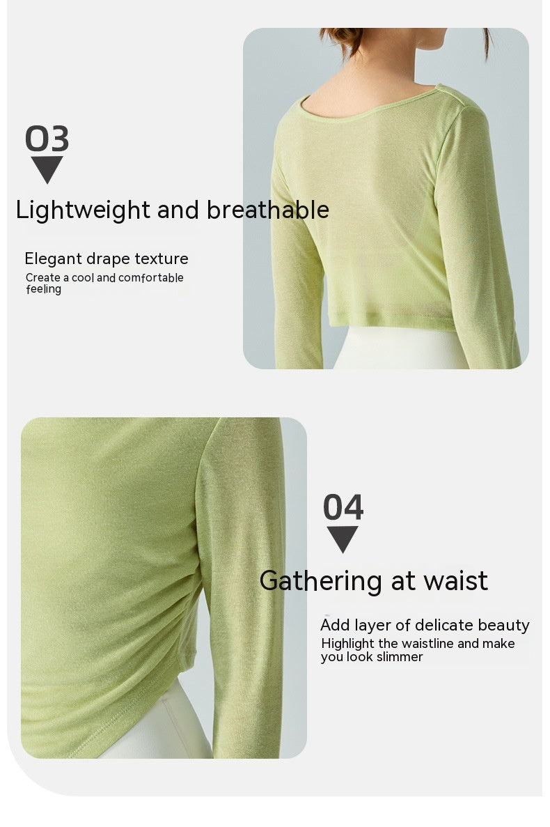 Chic Yoga Blouse: Lightweight, Breathable, Asymmetric Design for Sporty Elegance.