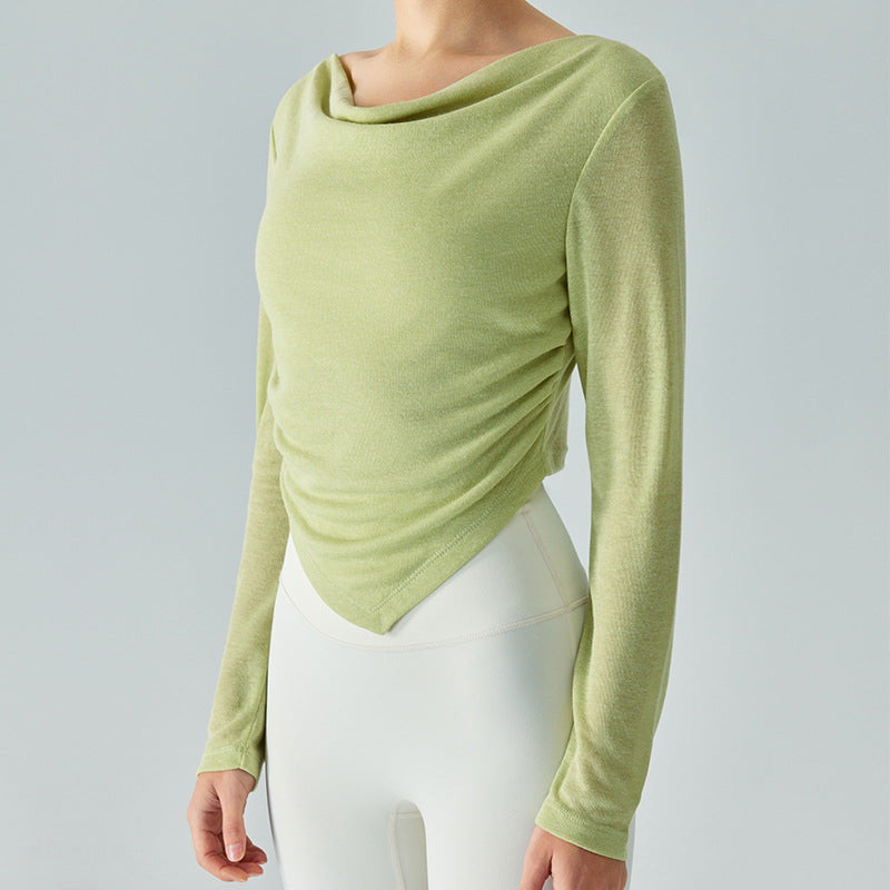 Chic Yoga Blouse: Lightweight, Breathable, Asymmetric Design for Sporty Elegance.