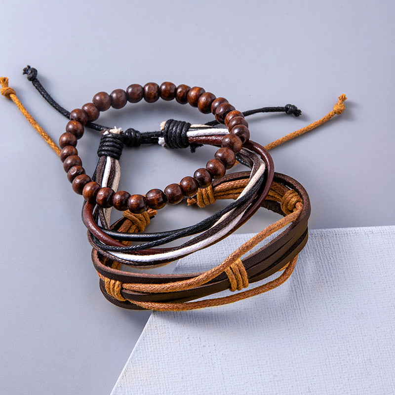 Vintage Multilayer Adjustable Bracelets: Ethnic Wooden Beaded Wraps