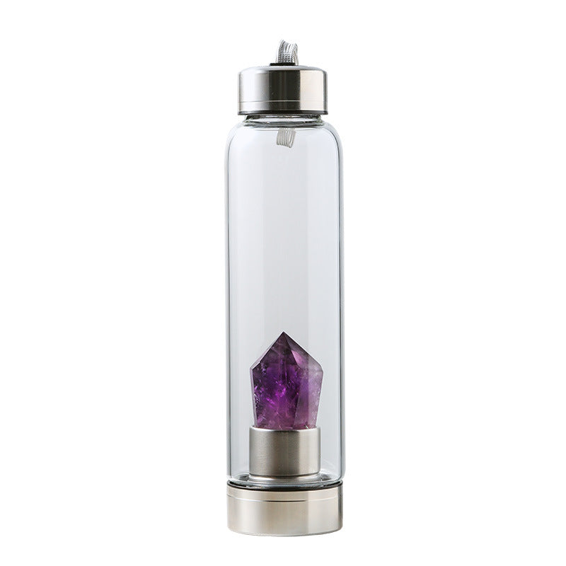 Amethyst Energy: Natural Crystal Glass Water Bottle with Rough Stone Production