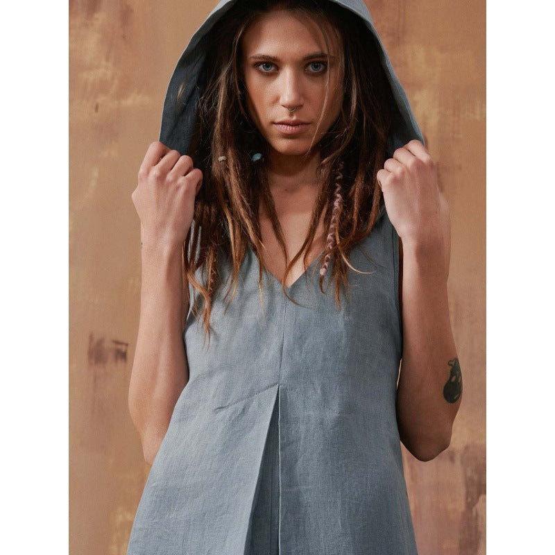 Cotton and Linen Hooded Dress: Versatile Elegance for Any Occasion