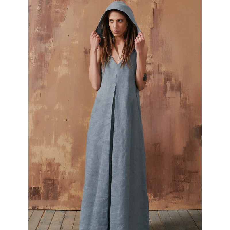 Cotton and Linen Hooded Dress: Versatile Elegance for Any Occasion