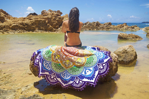 Tassel Bliss: Polygon Print Round Yoga Mat - Elevate Your Meditation in Various Colors.