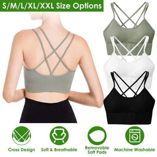 Cross Back Comfort: 3-Pack Padded Sport Bras with Cross Straps