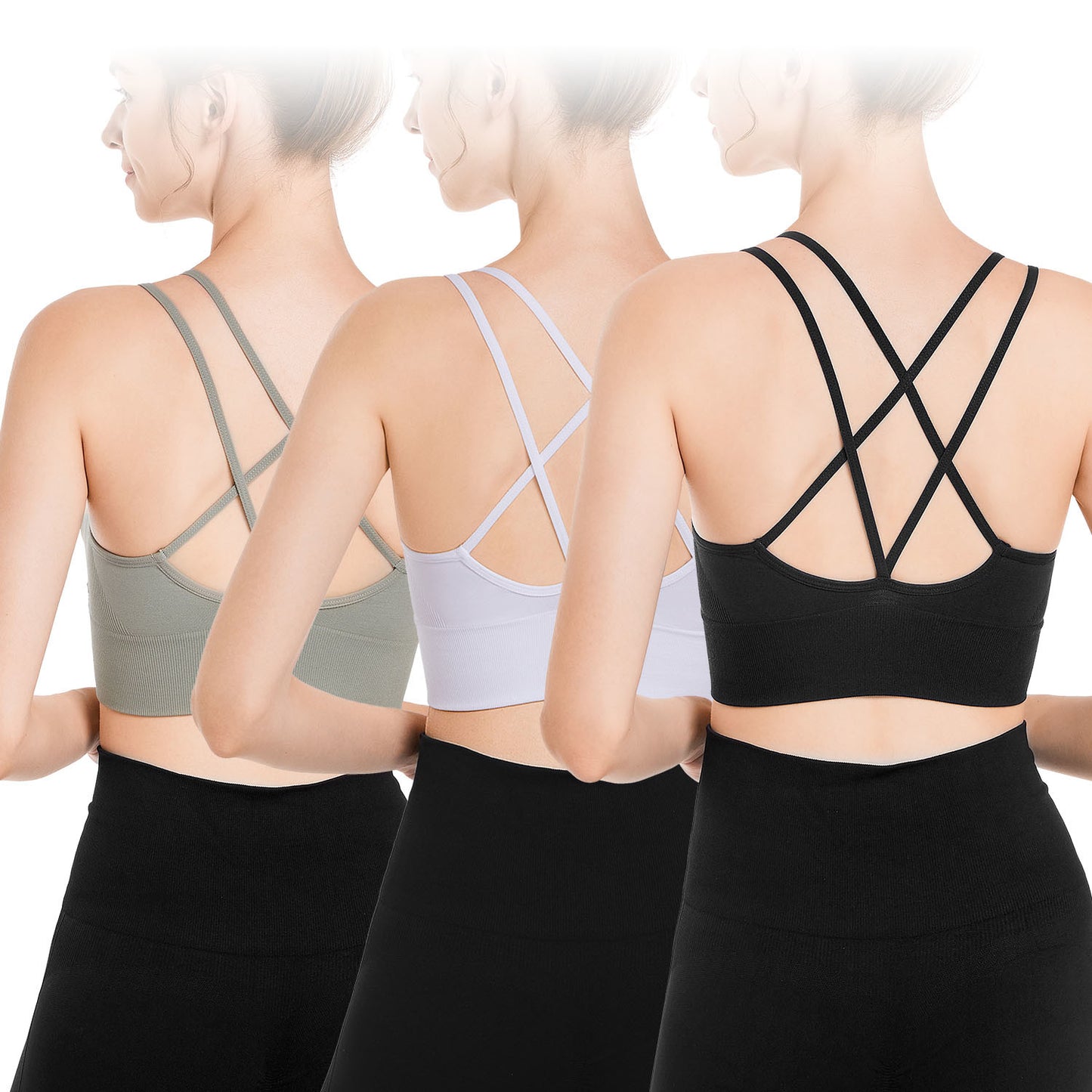 Cross Back Comfort: 3-Pack Padded Sport Bras with Cross Straps