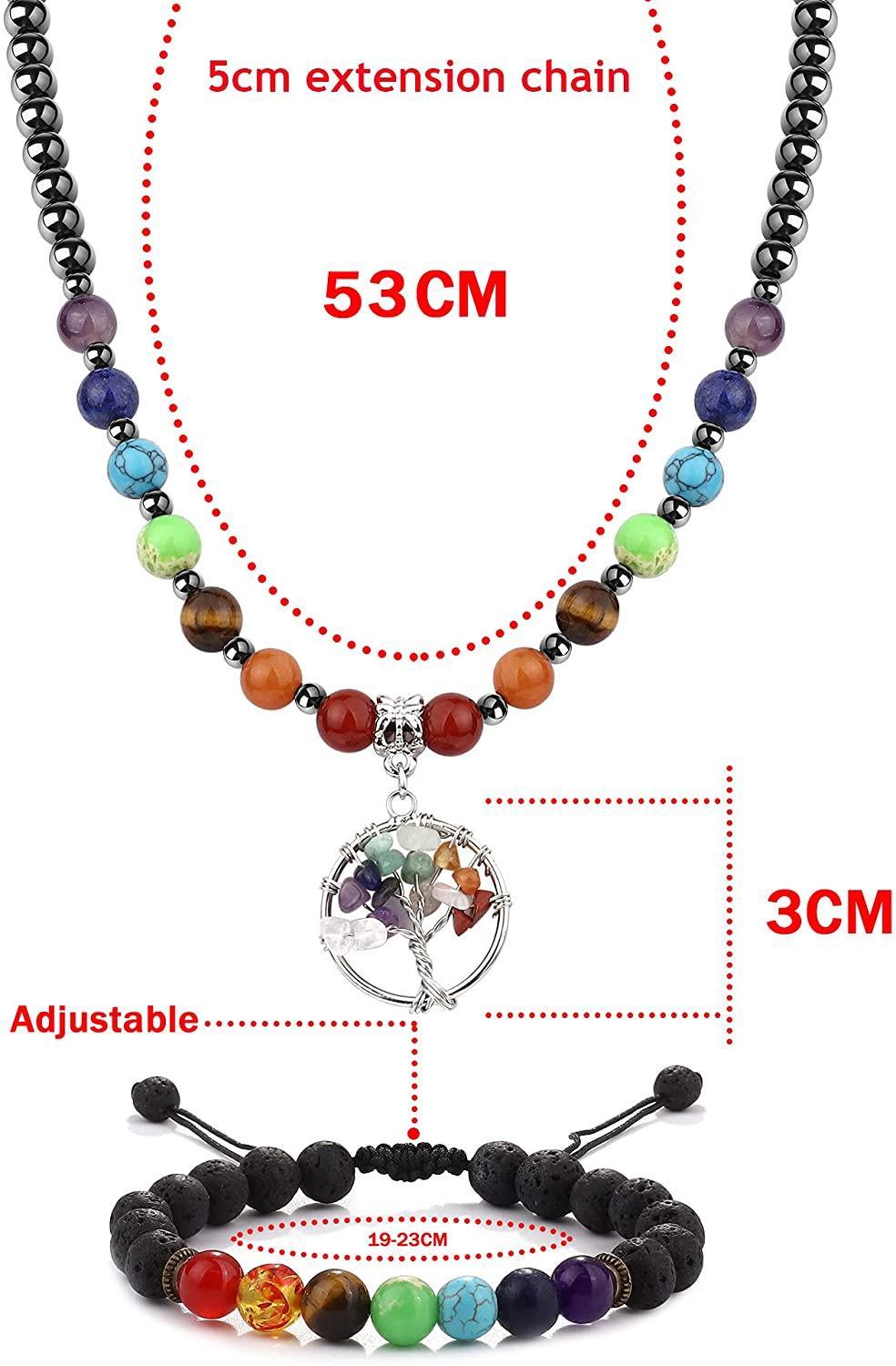 7 Chakra Necklace & Bracelet Set: Healing Energy for Yoga and Meditation