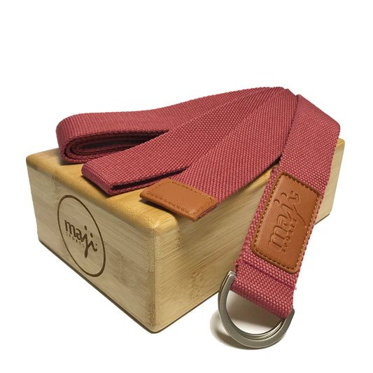 Eco-Friendly Yoga Support: Bamboo Block & Strap Combo with Red Strap