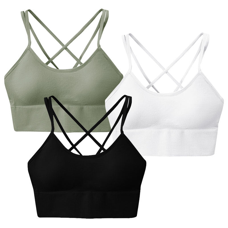 Cross Back Comfort: 3-Pack Padded Sport Bras with Cross Straps