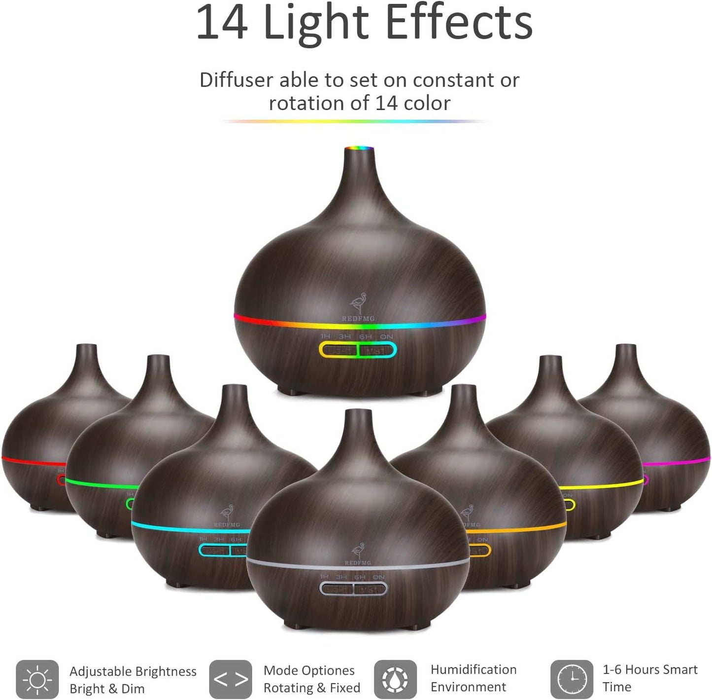 Illuminate and Relax: 400ml Wood Grain Oil Diffuser Gift Set with 14 LED Colors - Perfect for Home and Office Aromatherapy.