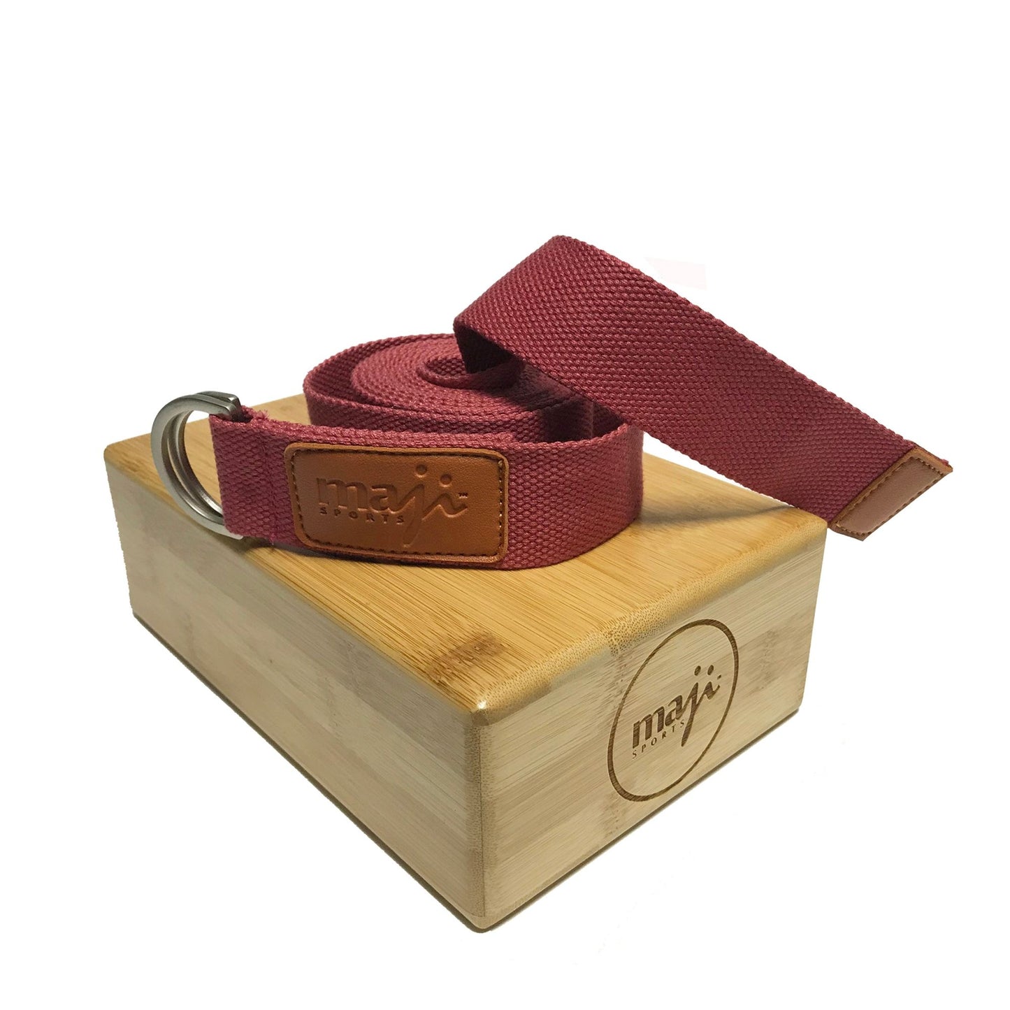 Eco-Friendly Yoga Support: Bamboo Block & Strap Combo with Red Strap